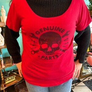 Ladies XXL Rocksteady red t-shirt skull rockabilly “genuine parts” mechanic
